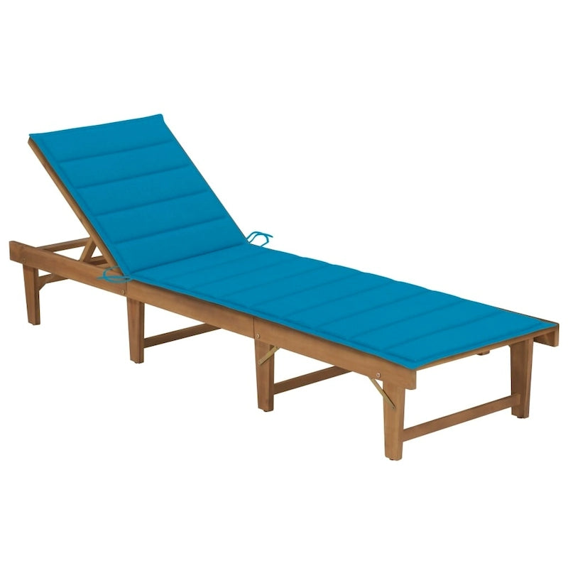 Chaise longue de patio vidaXL avec coussin, chaise longue pliante en bois d'acacia massif - 78,7 x 24 x 11,8/33,9