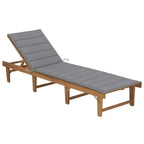 vidaXL Patio Lounge Chair with Cushion Folding Sunlounger Solid Acacia Wood - 78.7 x 24 x 11.8/33.9