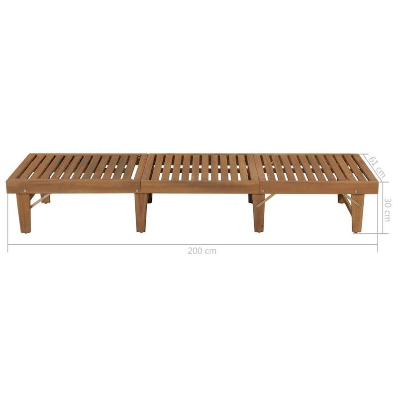 Chaise longue de patio vidaXL avec coussin, chaise longue pliante en bois d'acacia massif - 78,7 x 24 x 11,8/33,9