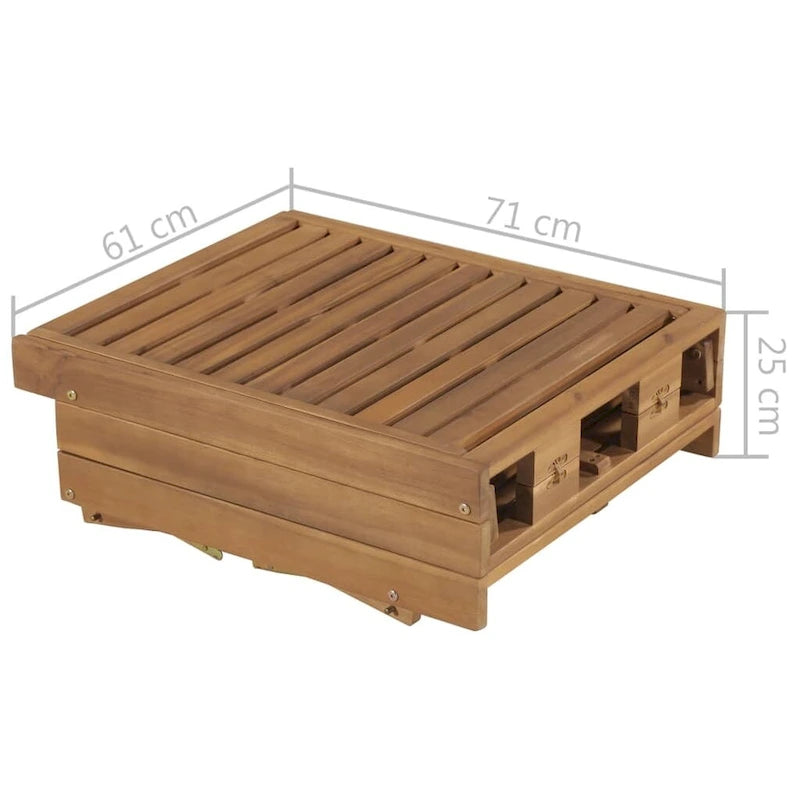 Chaise longue de patio vidaXL avec coussin, chaise longue pliante en bois d'acacia massif - 78,7 x 24 x 11,8/33,9