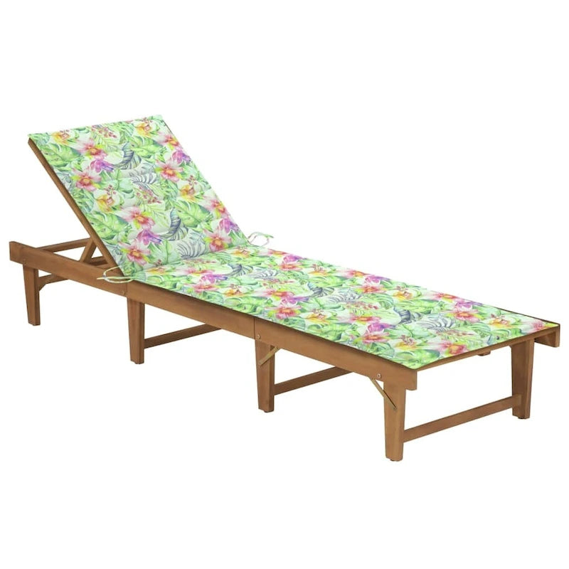 Chaise longue de patio vidaXL avec coussin, chaise longue pliante en bois d'acacia massif - 78,7 x 24 x 11,8/33,9