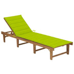 Chaise longue de patio vidaXL avec coussin, chaise longue pliante en bois d'acacia massif - 78,7 x 24 x 11,8/33,9