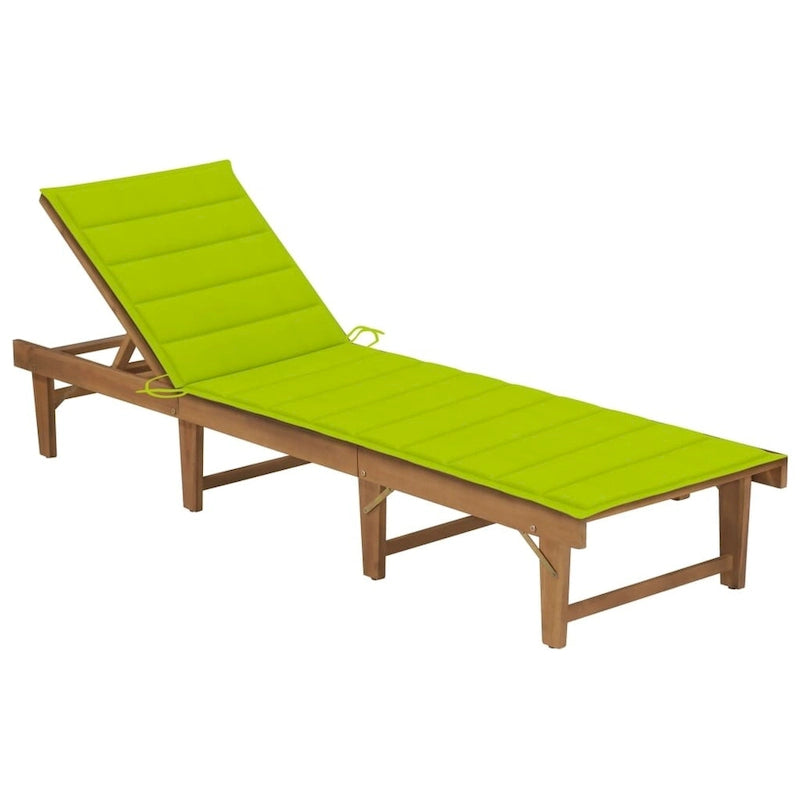 Chaise longue de patio vidaXL avec coussin, chaise longue pliante en bois d'acacia massif - 78,7 x 24 x 11,8/33,9