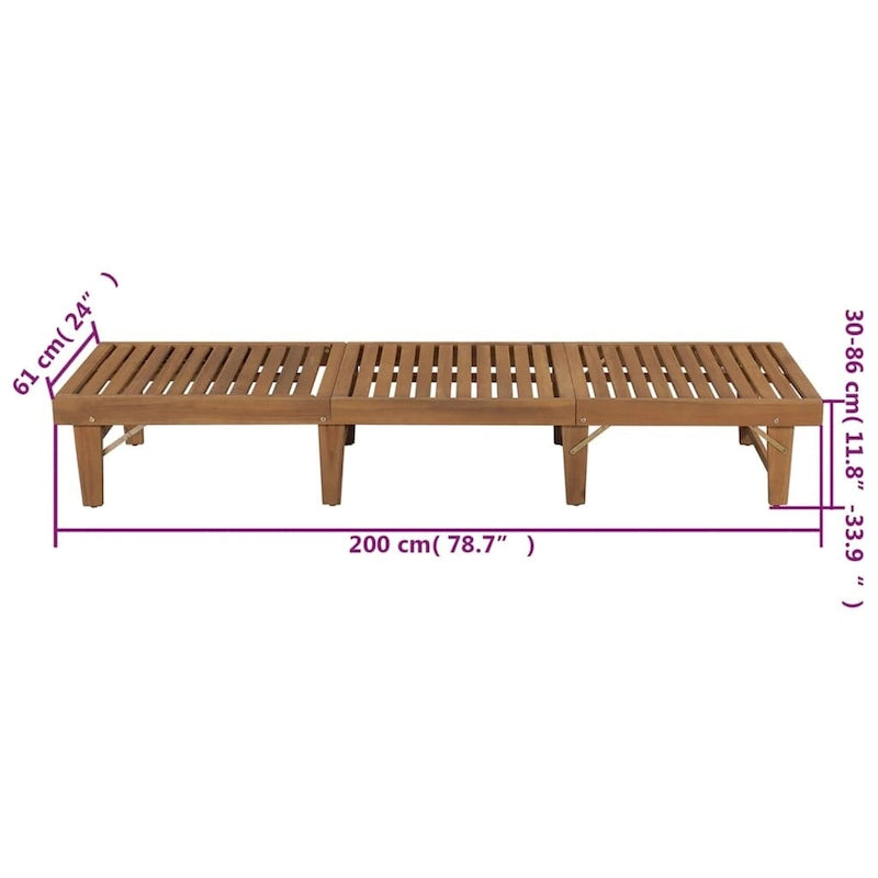 Chaise longue de patio vidaXL avec coussin, chaise longue pliante en bois d'acacia massif - 78,7 x 24 x 11,8/33,9