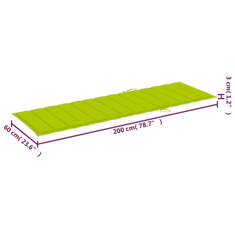 Chaise longue de patio vidaXL avec coussin, chaise longue pliante en bois d'acacia massif - 78,7 x 24 x 11,8/33,9
