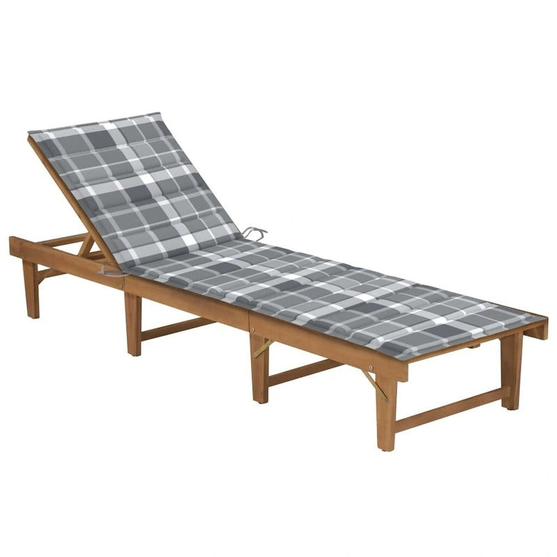 Chaise longue de patio vidaXL avec coussin, chaise longue pliante en bois d'acacia massif - 78,7 x 24 x 11,8/33,9