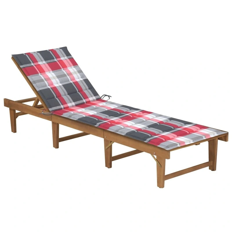 Chaise longue de patio vidaXL avec coussin, chaise longue pliante en bois d'acacia massif - 78,7 x 24 x 11,8/33,9