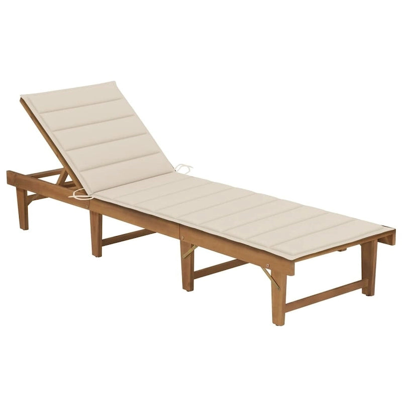 Chaise longue de patio vidaXL avec coussin, chaise longue pliante en bois d'acacia massif - 78,7 x 24 x 11,8/33,9