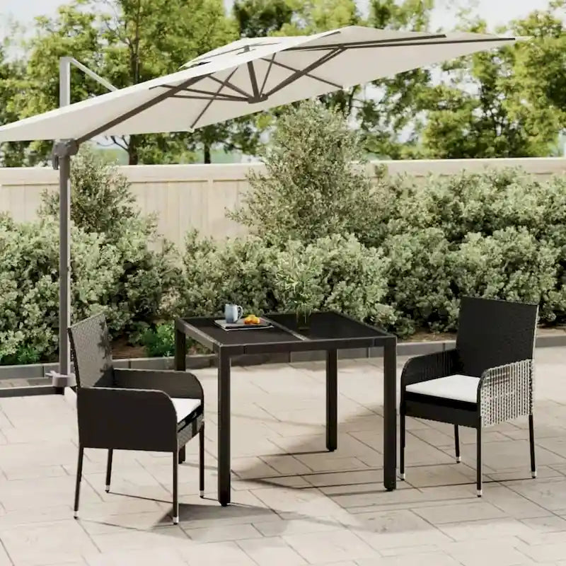 vidaXL 3 Piece Patio Dining Set with Cushions Black Poly Rattan - 18.9 x 21.7 x 34.6