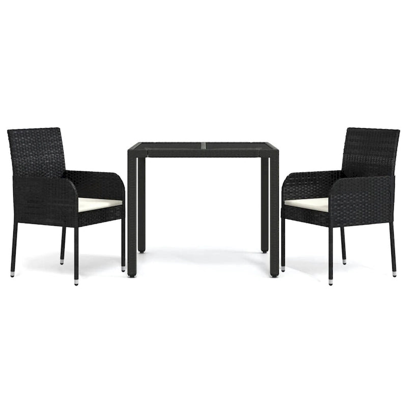 Ensemble de salle à manger d'extérieur 3 pièces vidaXL avec coussins, en polyrotin noir - 18,9 x 21,7 x 34,6