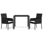 Ensemble de salle à manger d'extérieur 3 pièces vidaXL avec coussins, en polyrotin noir - 18,9 x 21,7 x 34,6