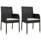 Ensemble de salle à manger d'extérieur 3 pièces vidaXL avec coussins, en polyrotin noir - 18,9 x 21,7 x 34,6