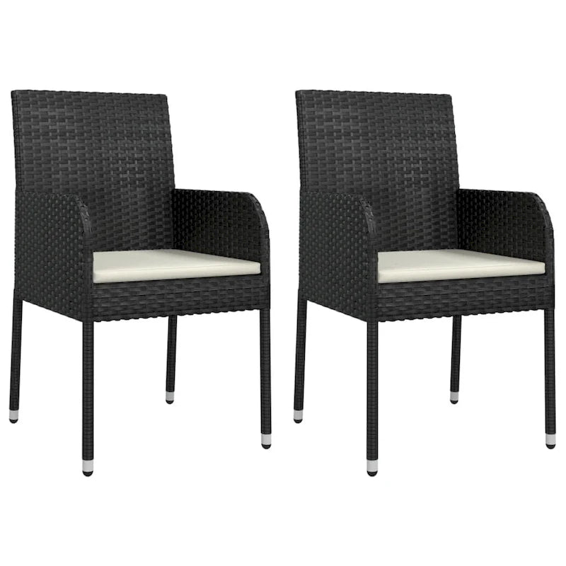 Ensemble de salle à manger d'extérieur 3 pièces vidaXL avec coussins, en polyrotin noir - 18,9 x 21,7 x 34,6