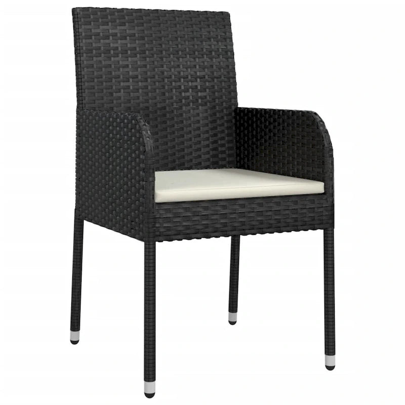 Ensemble de salle à manger d'extérieur 3 pièces vidaXL avec coussins, en polyrotin noir - 18,9 x 21,7 x 34,6