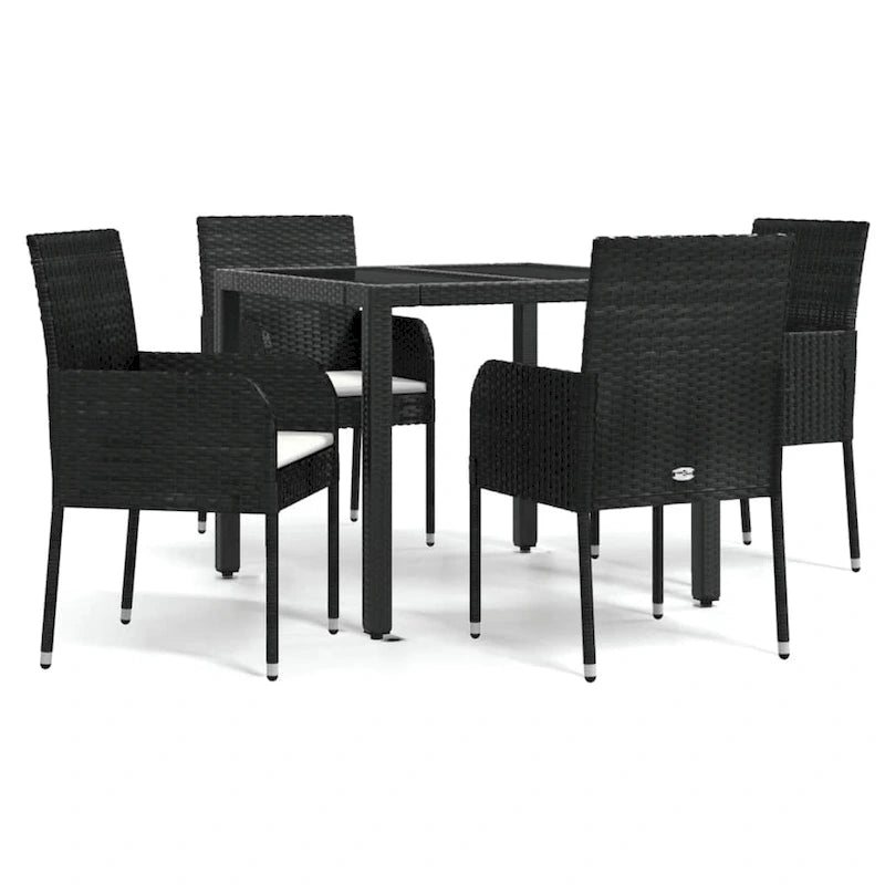 Ensemble de salle à manger d'extérieur 3 pièces vidaXL avec coussins, en polyrotin noir - 18,9 x 21,7 x 34,6