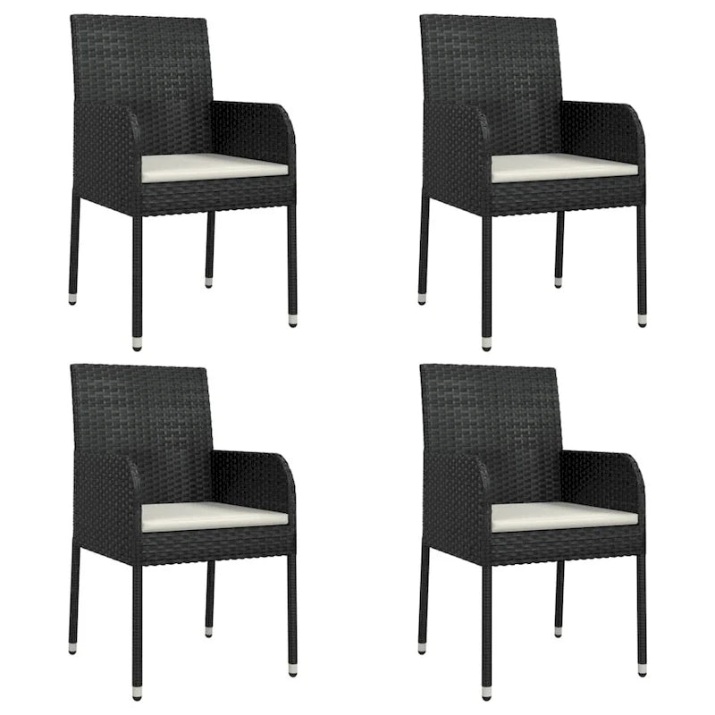 Ensemble de salle à manger d'extérieur 3 pièces vidaXL avec coussins, en polyrotin noir - 18,9 x 21,7 x 34,6