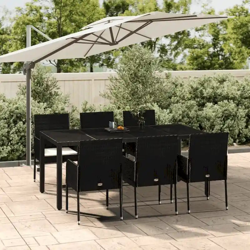 Ensemble de salle à manger d'extérieur 3 pièces vidaXL avec coussins, en polyrotin noir - 18,9 x 21,7 x 34,6