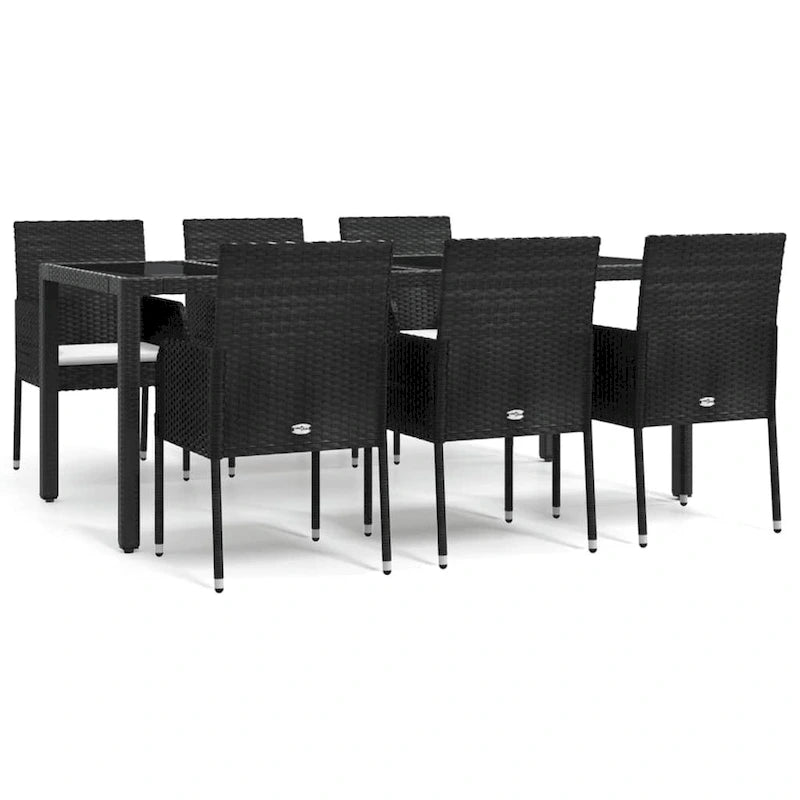 Ensemble de salle à manger d'extérieur 3 pièces vidaXL avec coussins, en polyrotin noir - 18,9 x 21,7 x 34,6