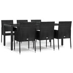 Ensemble de salle à manger d'extérieur 3 pièces vidaXL avec coussins, en polyrotin noir - 18,9 x 21,7 x 34,6