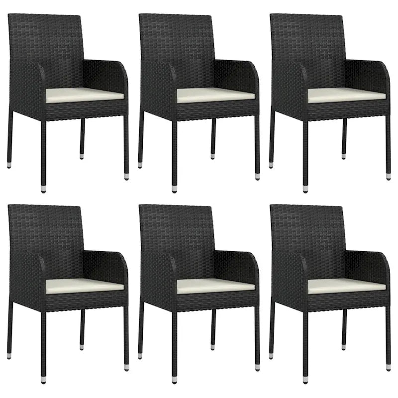 Ensemble de salle à manger d'extérieur 3 pièces vidaXL avec coussins, en polyrotin noir - 18,9 x 21,7 x 34,6