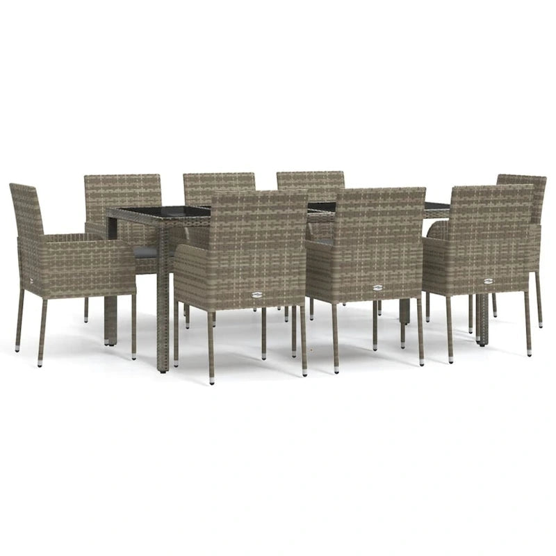 Ensemble de salle à manger d'extérieur 3 pièces vidaXL avec coussins, en polyrotin noir - 18,9 x 21,7 x 34,6