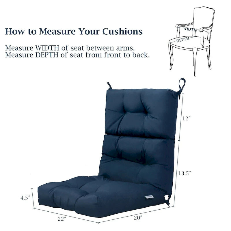 Coussin d'assise capitonné pour chaise de patio d'extérieur 22 x 44 - 44 (L) x 22 (l) x 5 (H)