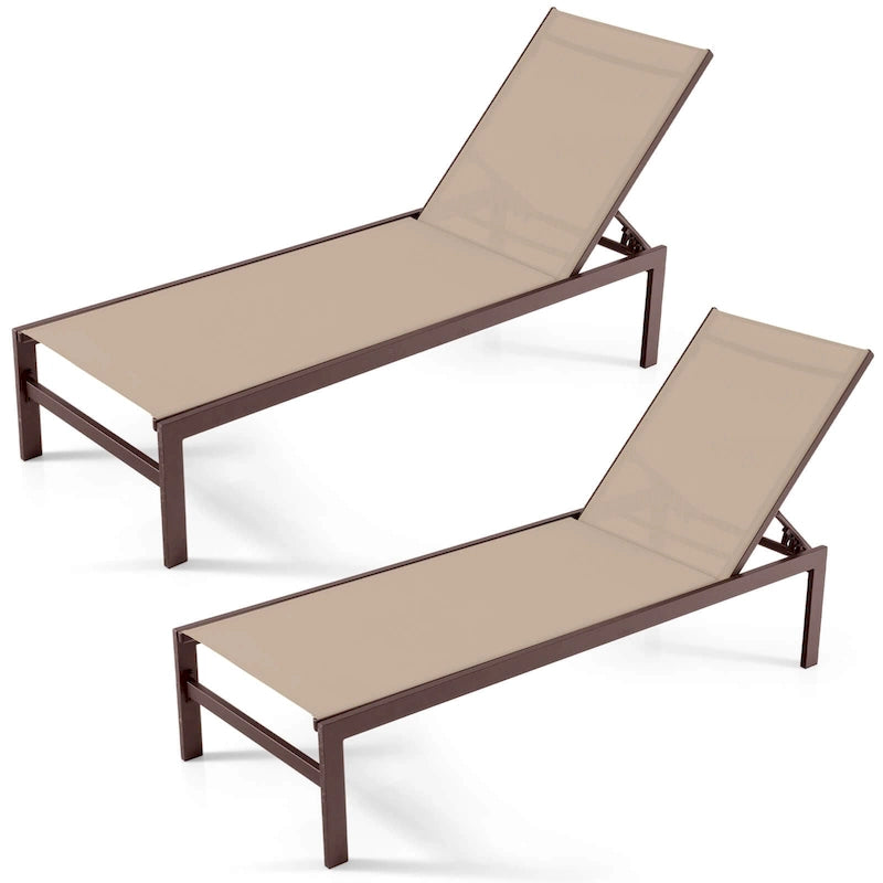 Costway Lot de 2 chaises longues inclinables 6 positions en aluminium - Voir les détails