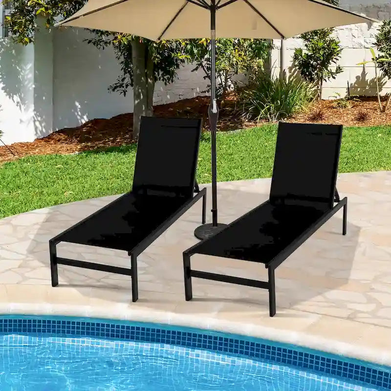 Costway Lot de 2 chaises longues inclinables 6 positions en aluminium - Voir les détails