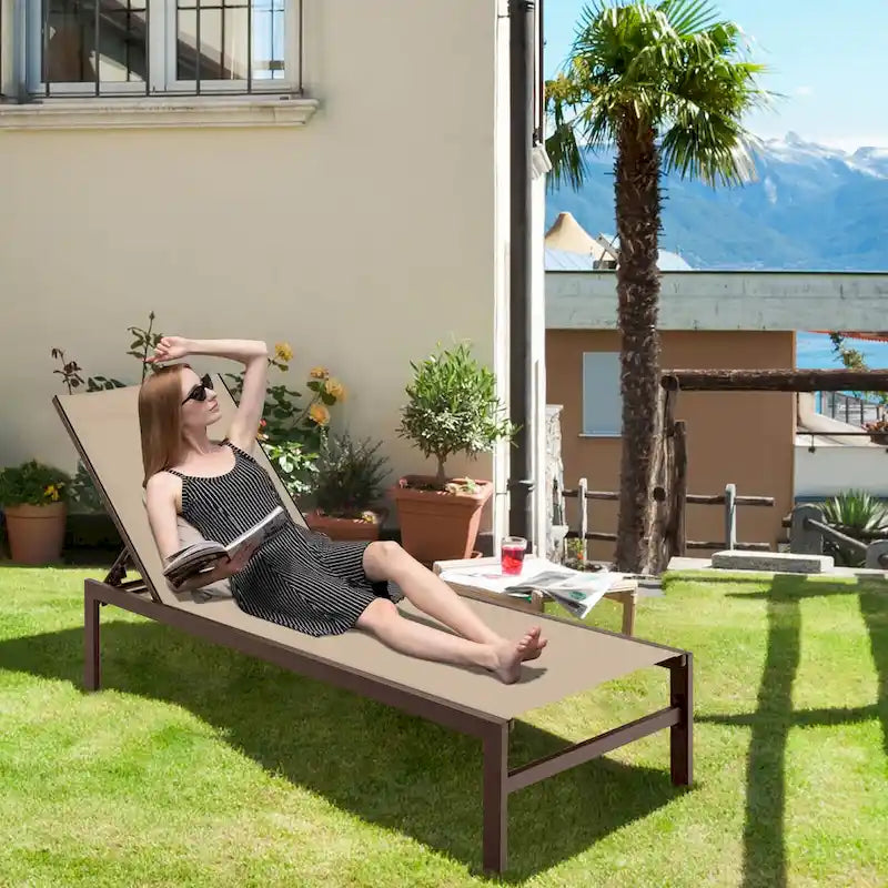 Costway Lot de 2 chaises longues inclinables 6 positions en aluminium - Voir les détails