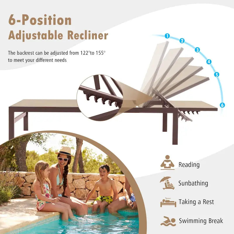 Costway Lot de 2 chaises longues inclinables 6 positions en aluminium - Voir les détails