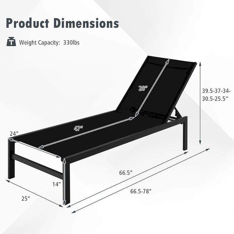 Costway Lot de 2 chaises longues inclinables 6 positions en aluminium - Voir les détails