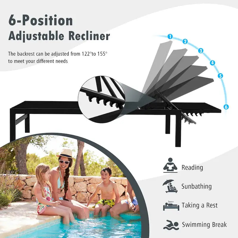 Costway Lot de 2 chaises longues inclinables 6 positions en aluminium - Voir les détails