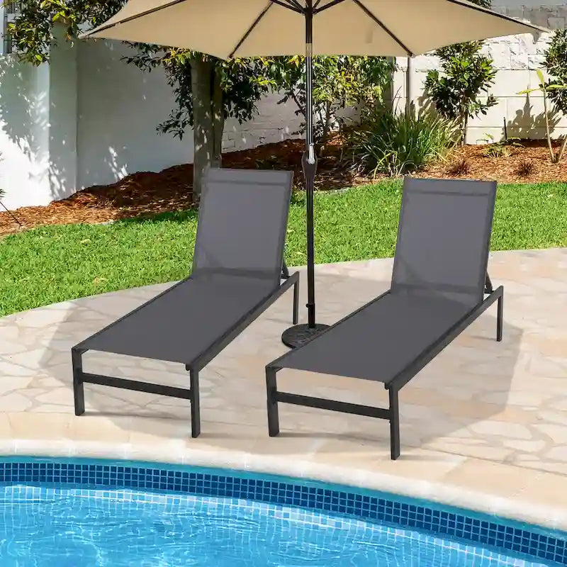 Costway Lot de 2 chaises longues inclinables 6 positions en aluminium - Voir les détails