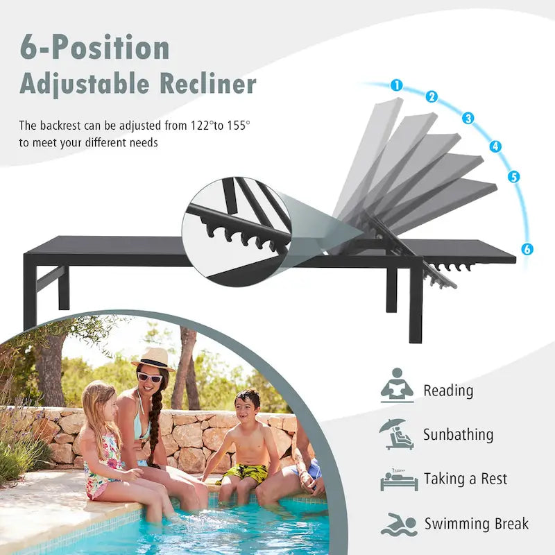 Costway Lot de 2 chaises longues inclinables 6 positions en aluminium - Voir les détails