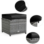 Ensemble de salle à manger d'extérieur 7 pièces en rotin résistant aux intempéries, comprenant un canapé d'angle, un pouf en osier et un canapé rembourré.