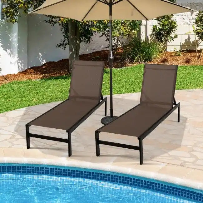 Chaises longues 6 positions avec cadre en aluminium antirouille - 60,5-78 x 25 x 39,5-25,5 (L x l x H)