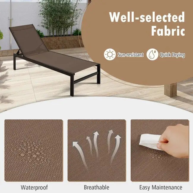 Chaises longues 6 positions avec cadre en aluminium antirouille - 60,5-78 x 25 x 39,5-25,5 (L x l x H)