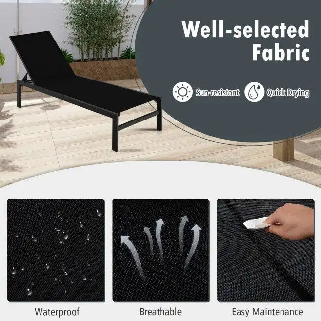 Chaises longues 6 positions avec cadre en aluminium antirouille - 60,5-78 x 25 x 39,5-25,5 (L x l x H)
