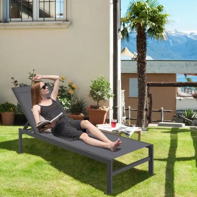 Chaises longues 6 positions avec cadre en aluminium antirouille - 60,5-78 x 25 x 39,5-25,5 (L x l x H)