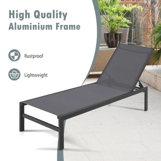 Chaises longues 6 positions avec cadre en aluminium antirouille - 60,5-78 x 25 x 39,5-25,5 (L x l x H)