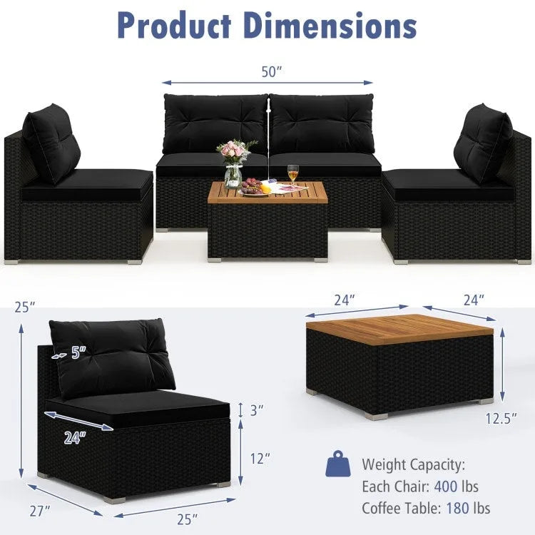 Ensemble de mobilier d'extérieur moderne 5 pièces pour jardin et piscine - 27 x 25 x 25,5 (L x l x H)