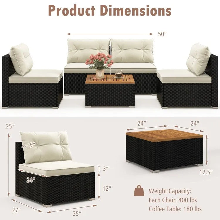 Ensemble de mobilier d'extérieur moderne 5 pièces pour jardin et piscine - 27 x 25 x 25,5 (L x l x H)
