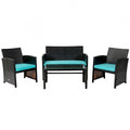 Ensemble de 4 meubles de jardin en rotin avec coussins - 43,5 x 25 x 31 (L x l x H)