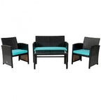 Ensemble de 4 meubles de jardin en rotin avec coussins - 43,5 x 25 x 31 (L x l x H)