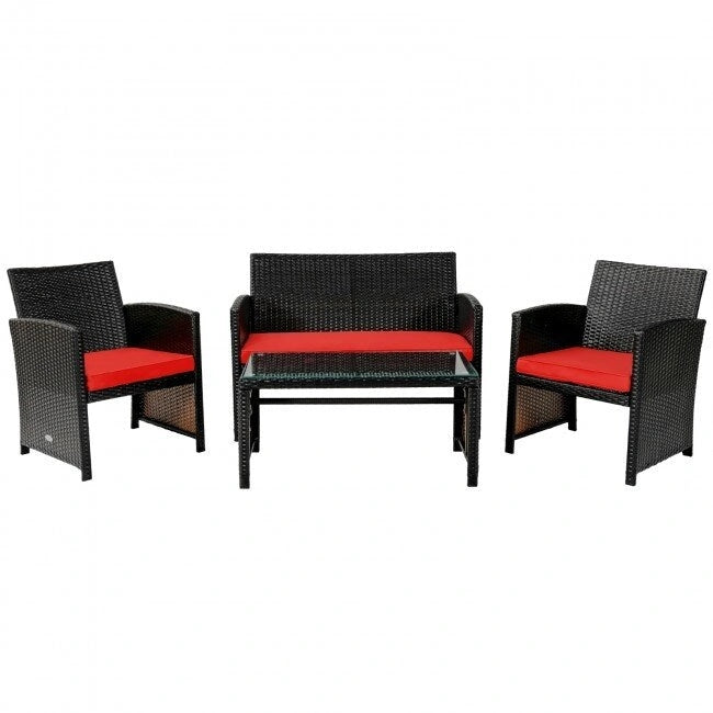 Ensemble de 4 meubles de jardin en rotin avec coussins - 43,5 x 25 x 31 (L x l x H)