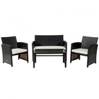 Ensemble de 4 meubles de jardin en rotin avec coussins - 43,5 x 25 x 31 (L x l x H)