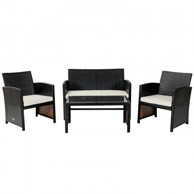 Ensemble de 4 meubles de jardin en rotin avec coussins - 43,5 x 25 x 31 (L x l x H)