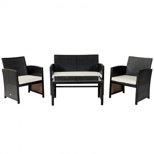 Ensemble de 4 meubles de jardin en rotin avec coussins - 43,5 x 25 x 31 (L x l x H)