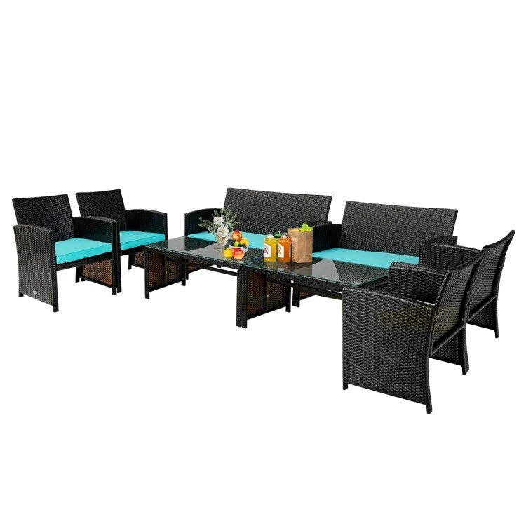 Ensemble de 4 meubles de jardin en rotin avec coussins - 43,5 x 25 x 31 (L x l x H)