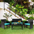Ensemble de 4 meubles de jardin en rotin avec coussins - 43,5 x 25 x 31 (L x l x H)